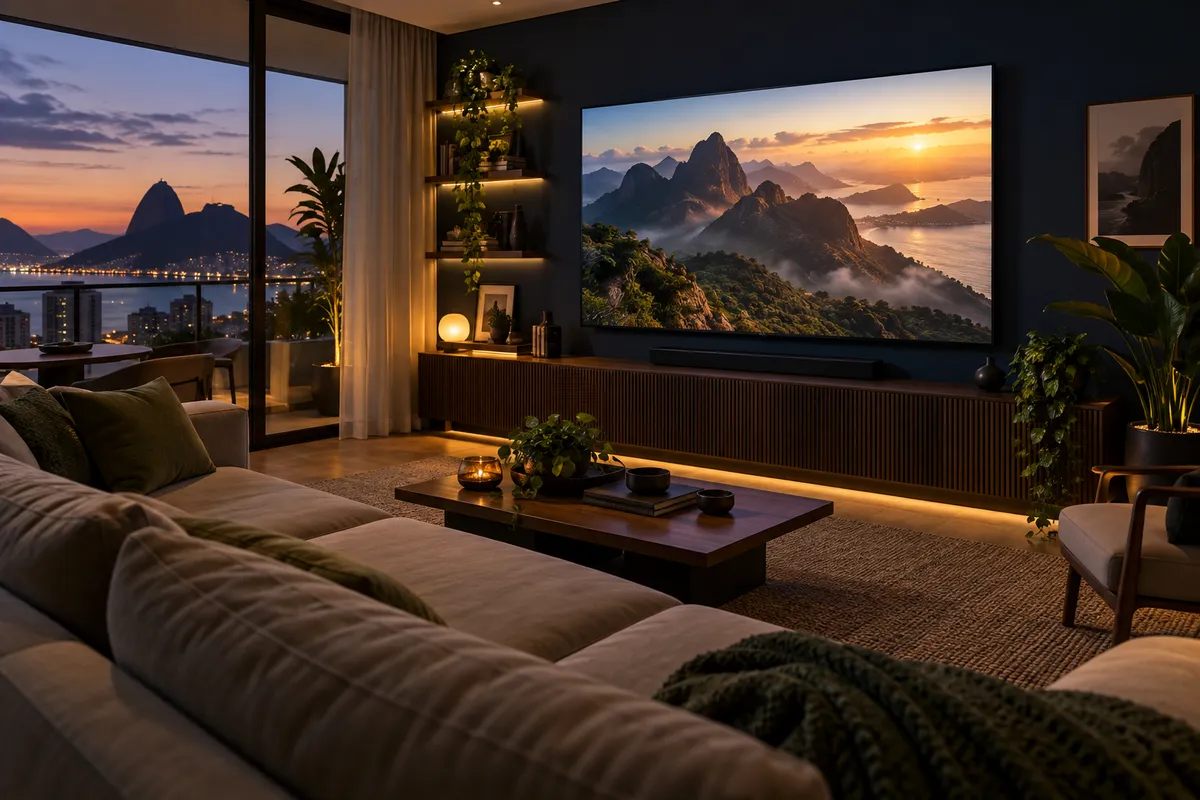 Família avaliando filmes e séries durante teste IPTV