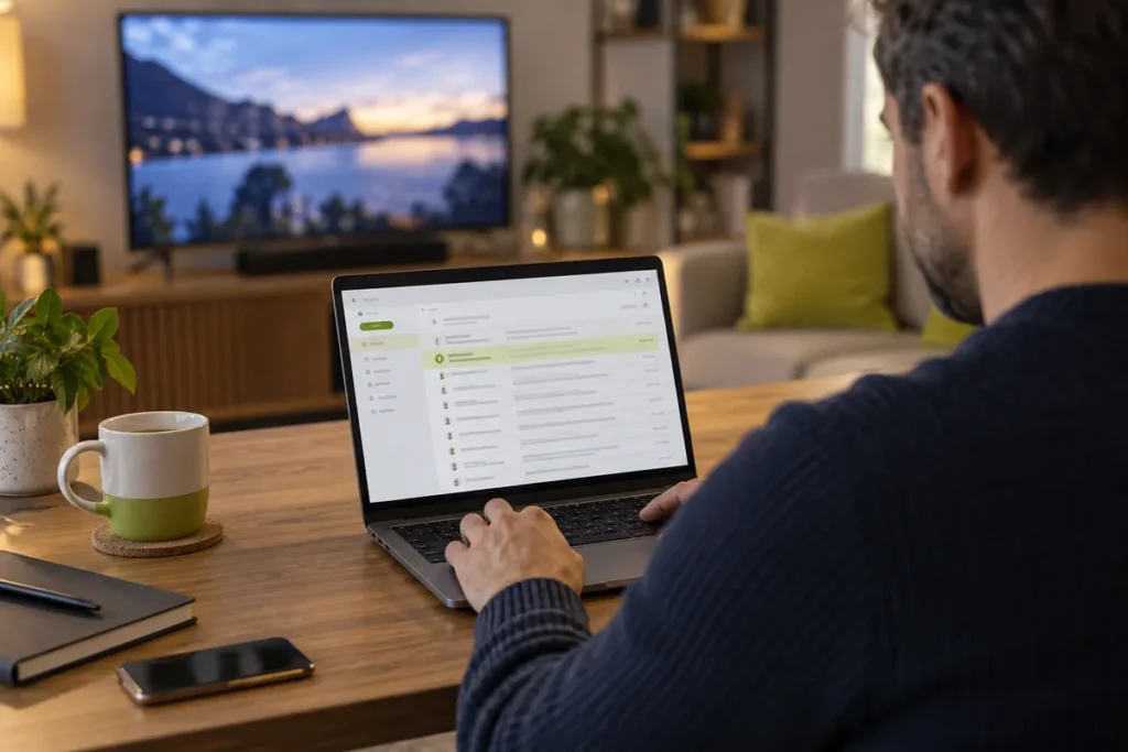 Pessoa consultando instruções de ativação para escolher um aplicativo IPTV