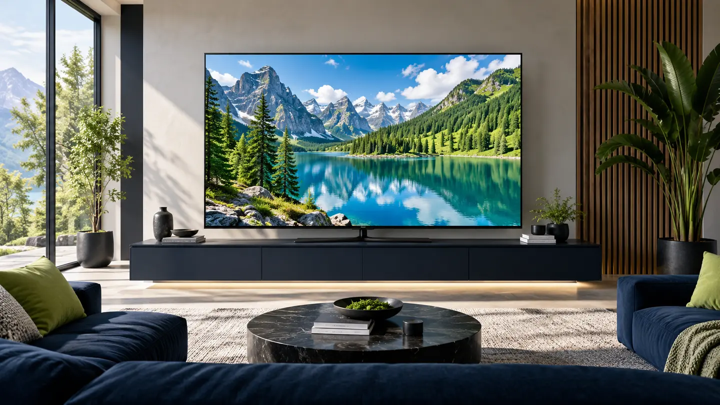 Televisão de alta definição exibindo paisagem com grande nível de detalhe